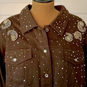 Quacker Factory brown gold studded bling shirt jacket size 2X NEW